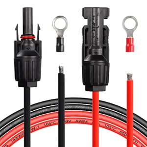 cerrxian 14awg 3.2ft solar extension bare wire cable with female and male connector with o ring solar panels, charge controller(black+red) (14awg 3.2ft)-o