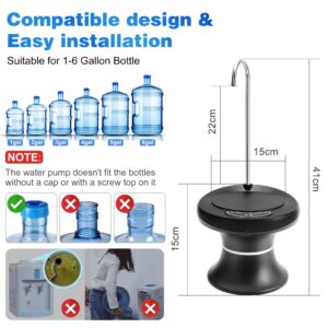 Drinking Water Dispenser Pump with Tray, Maypott Electric Water Pump for 1-5 Gallon Bottle Water Jugs, USB Rechargeable BPA-Free, Portable for Home Kitchen, Outdoor Camping (Black)