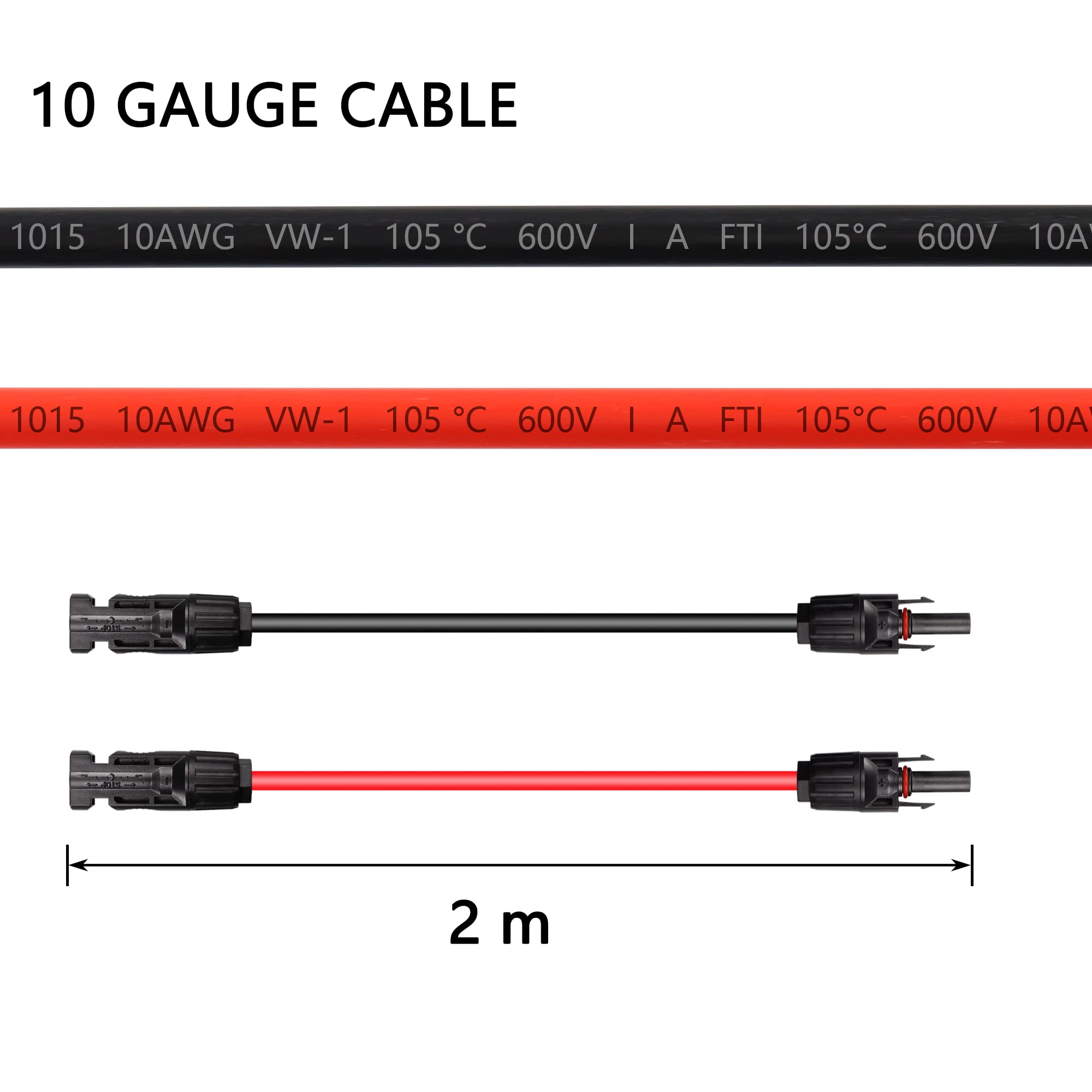 CERRXIAN 10AWG 6.5FT Solar Panel Extension Cable, Solar Male to Female Connector,Solar Panel Wire Adapter for Solar Panels, Charge Controller(Black+Red) (10AWG 6.5FT)