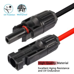 CERRXIAN 10AWG 6.5FT Solar Panel Extension Cable, Solar Male to Female Connector,Solar Panel Wire Adapter for Solar Panels, Charge Controller(Black+Red) (10AWG 6.5FT)