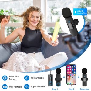 Professional Wireless Lavalier Microphone for iPhone, Android Phone, Camera - Recording Omnidirectional Condenser Mic Ultra Low Delay, Lapel Noise canceling Mic for Video YouTube Interview Tiktok Vlog