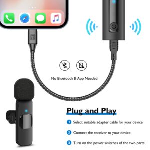 Professional Wireless Lavalier Microphone for iPhone, Android Phone, Camera - Recording Omnidirectional Condenser Mic Ultra Low Delay, Lapel Noise canceling Mic for Video YouTube Interview Tiktok Vlog