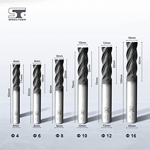 SPEED TIGER Micrograin Carbide Square End Mill - 4 Flute - 10mm 75L (1 Piece, 10mm) - for Milling Alloy Steels, Hardened Steel, Metal & More – Mill Bits Sets for DIYers & Professionals