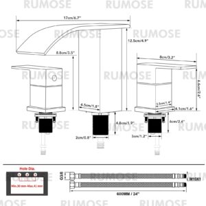 RUMOSE 8 inch Bathroom Faucets Set Matte Black Bathroom Sink Faucet 3 Hole Widespread 2 Handles Brass Lavatory Vanity Faucet Waterfall Spout Bathroom Faucet Deck Mounted