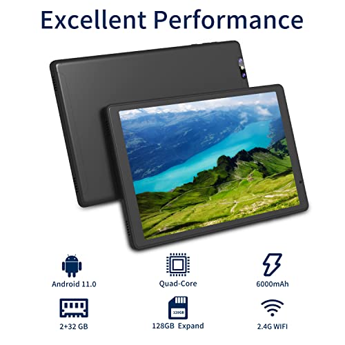 Tibuta Tablet 10" Android 11.0 Tablets, 2GB RAM 32GB ROM, Quad Core Processor, IPS HD Display, 5.0MP Front + 8.0MP Rear Camera, 2022-E100 Bluetooth Tablets, Wi-Fi Tablet, 6000mah Battery