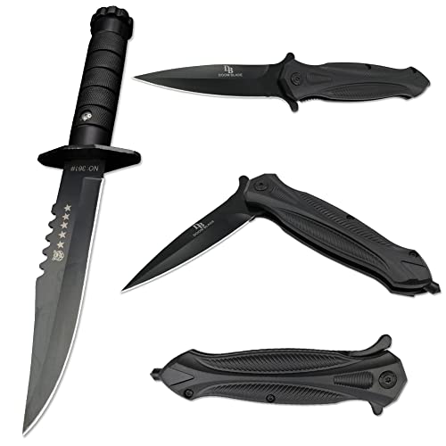 Bundle of Item - EDC Spring Assist Folding Pocket knife - Fixed Blade Knife with Sheath Survival Hunting Knife for Camping Hunting Outdoor