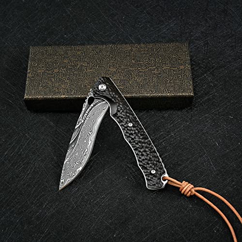 SDOKEDC Best Handmade Damascus Pocket Knife For Men Flipper Folding Hunting Knives With Liner Lock Clip Camping Survival Gear Edc Self Defense Knife (Ebony)