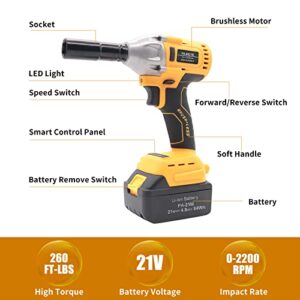 Aokia Cordless Impact Wrench, 21V Impact Driver Kit with 4.0Ah Li-ion Battery, 1/2" Impact Gun Max Torque 260 ft-lbs (300N.m), 4 Drive Impact Sockets and Tool Box