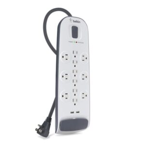 Belkin 8-Outlet Home and Office Surge Protector, 12ft Cord, Black & USB Power Strip Surge Protector - 12 AC Multiple Outlets & 2 USB Ports - 6 ft Long Flat Plug Extension Cord White (3,996 Joules)
