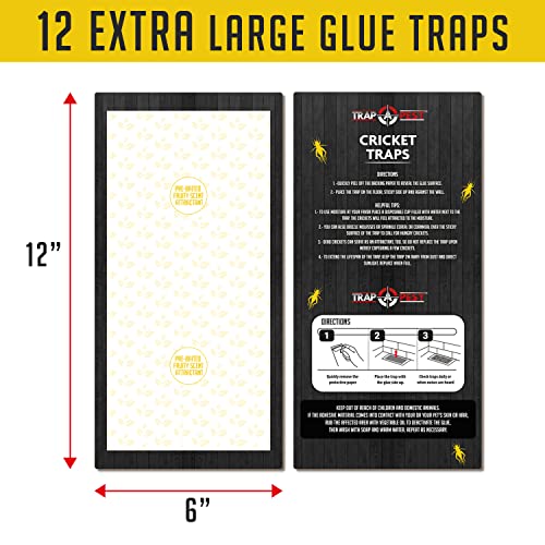 Cricket Traps Indoor (12 Traps) Extra Large Bug Sticky Traps - Non-Toxic Extra Sticky Glue Traps for Bugs - Pre-Baited Fruity Scent Crickets Bug Trap Indoor - Insect Glue Traps for Bugs - Trap a Pest