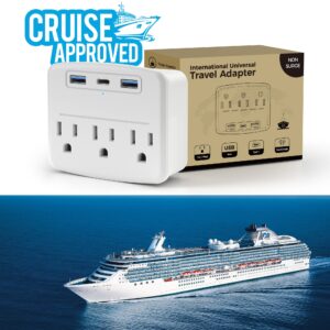 Cruise Power Strip Foldable Non Surge Protector with USB C Outlets 3.4A Total, Multi Plug Wall Socket, Cruise Essentials Accessories Must-Haves for Travel Ship, Home, Japan Applicable