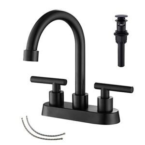 black bathroom sink faucet ggstudy 2-handles 4 inches matte black centerset faucet with drain assembly and supply hose lavatory faucet mixer double handle tap deck mounted