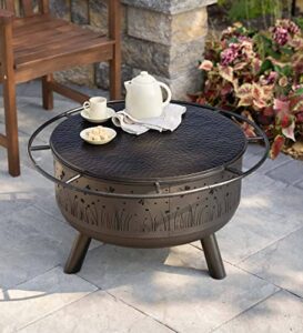 plow & hearth multi-functional hammered metal fire pit cover, turns fire pit into a table, keeps debris out for a cleaner fire pit, design fits most standard-sized fire pits, 24" dia. x ½"h