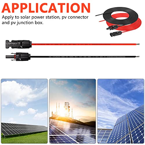 SinLoon 14AWG Solar Extension Cable,1 Pair 14 Gauge PV Solar Panel Bare Cord IP67 Waterproof Male to Female Solar Power Cable with 2 O Ring Terminal,for Solar Panel Wire (14AWG 16.4 FT)