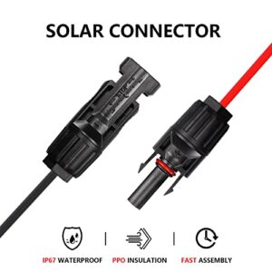 SinLoon 14AWG Solar Extension Cable,1 Pair 14 Gauge PV Solar Panel Bare Cord IP67 Waterproof Male to Female Solar Power Cable with 2 O Ring Terminal,for Solar Panel Wire (14AWG 16.4 FT)
