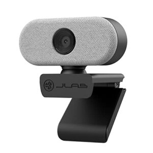 jlab go cam usb hd webcam, white, 1080p/30 fps, 2.1 megapixels, minimalist portable set-up, omni-directional microphone, compatible with pc, mac and chromebook