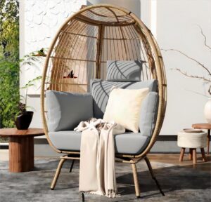 yitahome egg chair wicker outdoor indoor, oversized lounger with 370lbs capacity large egg chairs with stand cushion egg basket chair for patio, balcony, bedroom - grey