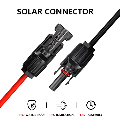 SinLoon 10AWG Solar Extension Cable,1 Pair 10 Gauge PV Solar Panel Cord IP67 Waterproof Solar Power Cable with Male and Female Solar Connector Adapter Kit,for Solar Panel Wire (10AWG 10 FT)