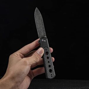 CIVIVI Banneret Folding Pocket Knife, 3.48 inch Damascus Blade Twill Carbon Fiber Inlay Handle Reversible Pocket Clip, EDC Knife for Utility Hiking Camping Fishing Work Outdoor C20040D-DS1