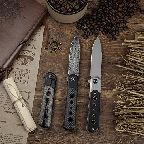 CIVIVI Banneret Folding Pocket Knife, 3.48 inch Damascus Blade Twill Carbon Fiber Inlay Handle Reversible Pocket Clip, EDC Knife for Utility Hiking Camping Fishing Work Outdoor C20040D-DS1