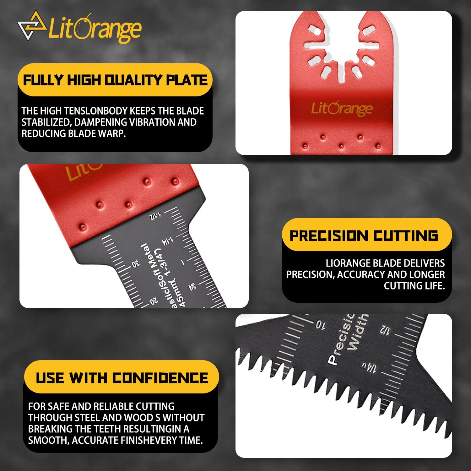 Litorange 6PCS 35mm & 1-3/4" Soft Metal/Bi-Metal/Precision Wood Cutter Saw Blades Oscillating Multi Tool,Professional Universal Oscillating Saw Blades(Pack of 6) for Wood, Metal and Hard Material