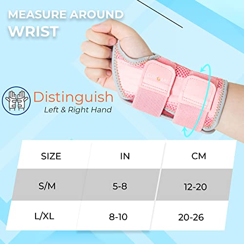 New Updated Carpal Tunnel Wrist Brace, Breathable Wrist Splint for Men & Women, Wrist Brace Night Support with 2 Adjustable Straps, Hand Brace for Tendonitis, Arthritis (Right Hand-Pink, S/M)