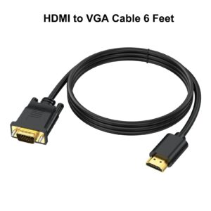 HDMI to VGA Cable 6 Feet, HDMI to VGA Uni-Directional 1080P HD Video Cord Compatible for Computer, Desktop, Laptop, PC, Monitor, Projector, HDTV and More (1.8M)