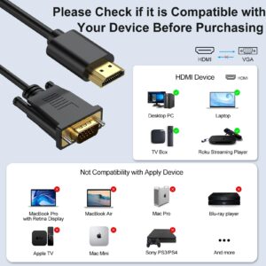 HDMI to VGA Cable 6 Feet, HDMI to VGA Uni-Directional 1080P HD Video Cord Compatible for Computer, Desktop, Laptop, PC, Monitor, Projector, HDTV and More (1.8M)