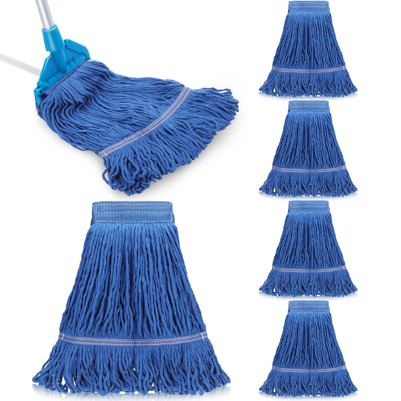 Nuogo 6 Pieces Commercial Mop Head Replacement Floor Cleaning Wet Mop Heads Wet Mop Head Refills Heavy Duty Commercial Mop for Home Industrial Commercial Cleaning (Blue)