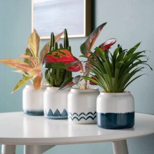 1pc Hand-Drawing Flower Planter Blue and White Flowerpot Ceramic Pot for Succulents Mini Bonsai Desktop Pot (Color : Dia 13cm A, Sheet Size : 9x9x8.8cm)