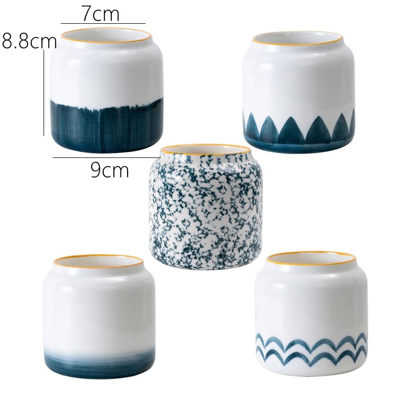 1pc Hand-Drawing Flower Planter Blue and White Flowerpot Ceramic Pot for Succulents Mini Bonsai Desktop Pot (Color : Dia 13cm A, Sheet Size : 9x9x8.8cm)