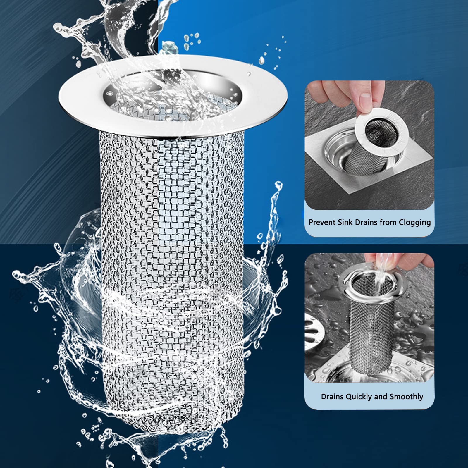 Resdenio Bathroom Sink Drain Strainer Stainless Steel, 2 Pack Floor Drain Filter Mesh Basket Filter Hair Trap Anti-Clog Slag Strainer - Large Wide Rim 2.16" Diameter