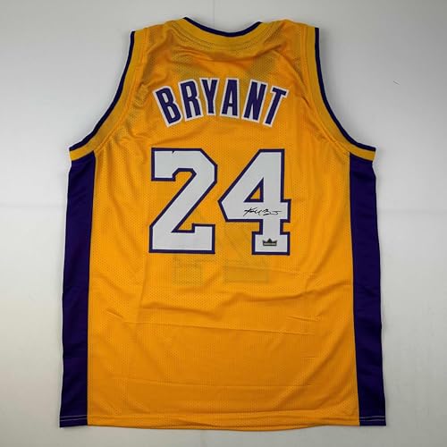 Facsimile Autographed Kobe Bryant #24 Los Angeles LA Yellow Reprint Laser Auto Basketball Jersey Size Men's XL