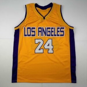 Facsimile Autographed Kobe Bryant #24 Los Angeles LA Yellow Reprint Laser Auto Basketball Jersey Size Men's XL