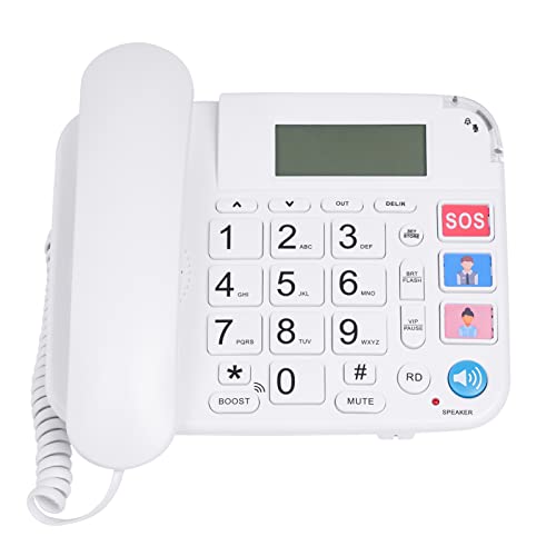 NewPal Hands-Free Dial Photo Memory Corded Phone,No Need to use Batteries,Energy efficient,Corded Telephone Big Button with Speaker, SOS Desk Telephones Easy Ready Digit Numbers, White