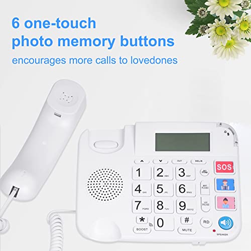 NewPal Hands-Free Dial Photo Memory Corded Phone,No Need to use Batteries,Energy efficient,Corded Telephone Big Button with Speaker, SOS Desk Telephones Easy Ready Digit Numbers, White