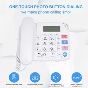 NewPal Hands-Free Dial Photo Memory Corded Phone,No Need to use Batteries,Energy efficient,Corded Telephone Big Button with Speaker, SOS Desk Telephones Easy Ready Digit Numbers, White