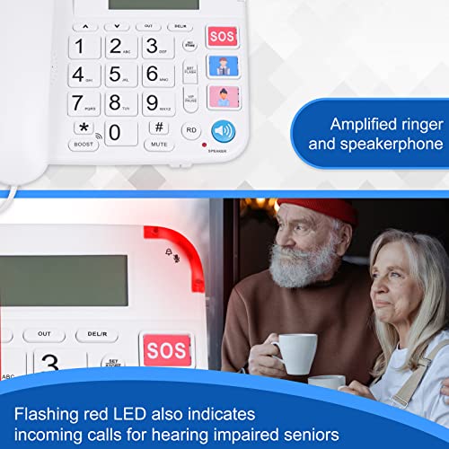 NewPal Hands-Free Dial Photo Memory Corded Phone,No Need to use Batteries,Energy efficient,Corded Telephone Big Button with Speaker, SOS Desk Telephones Easy Ready Digit Numbers, White