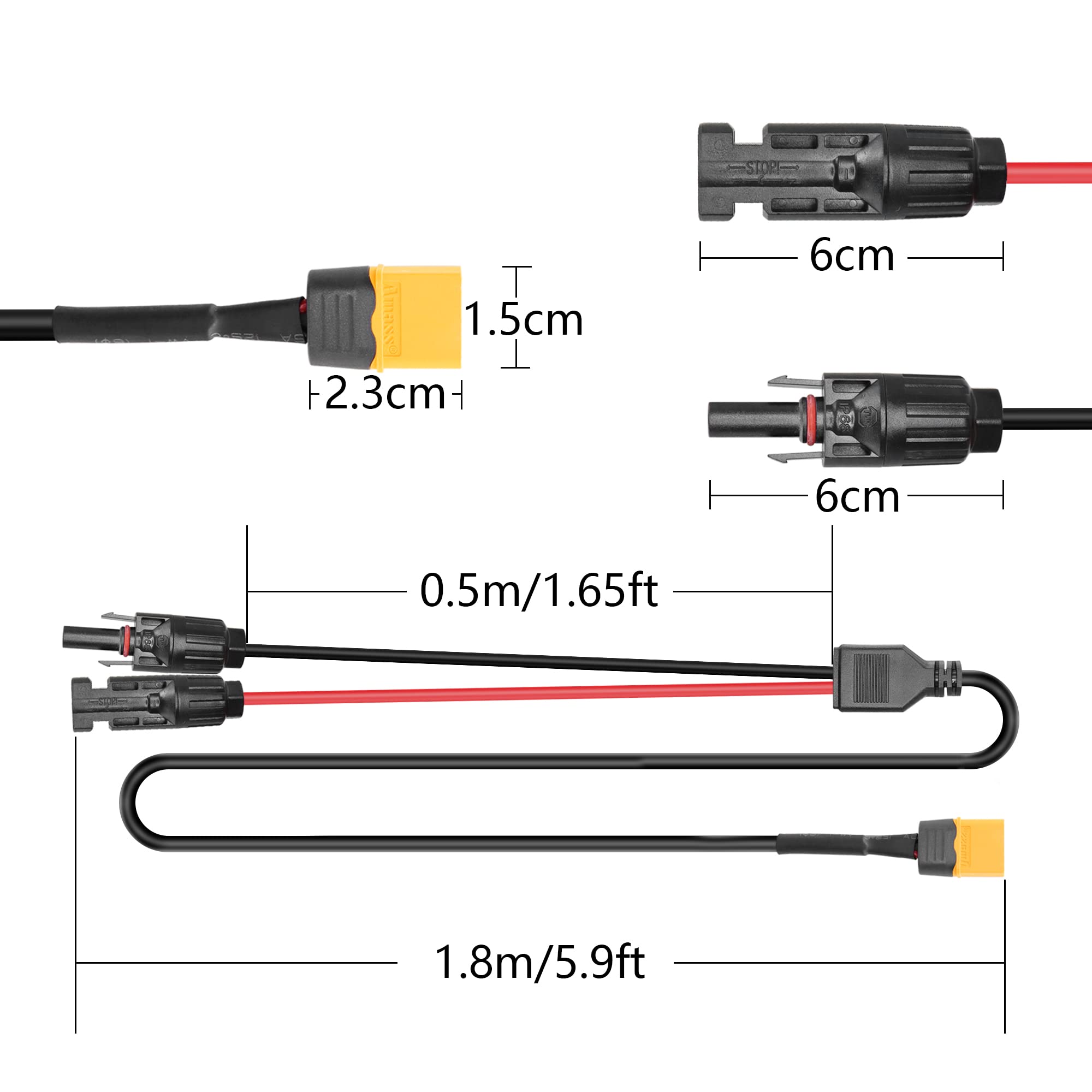 RIIEYOCA Solar Connector to XT60 Male Adapter Cable,1.8m/5.9ft XT60 Male Connector Connect Solar Panel for Solar Generator,Portable Power Station,Lipo Battery etc