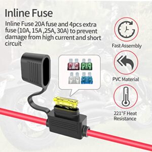 ELFCULB 5FT 10AWG SAE Power Socket Sidewall Port to O Ring Connecters Extension Cord Cable with 10A 15A 20A 25A 30A Fuse Compatible with Solar Generator Battery Charger,for Solar Accessories