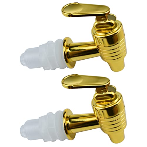 Beverage Dispenser Carafe Push Style Spigot, ZESE 2 Pack Golden Water Dispenser Replacement Faucet Lever Pour Spout with Filter Screen,suitable for openings of 16mm or 5/8 inch