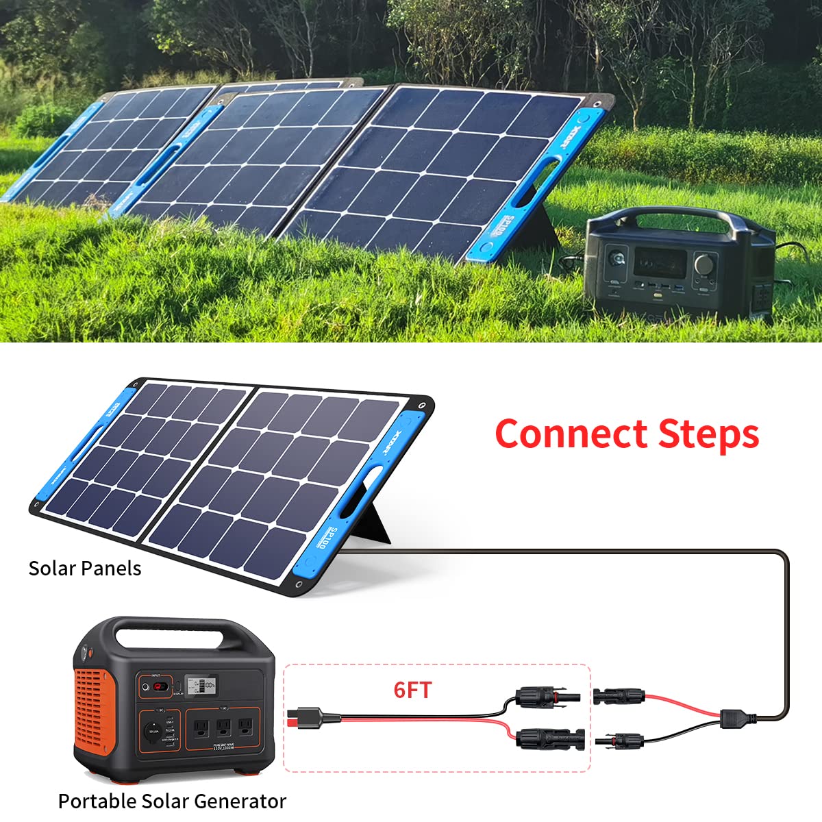 ELFCULB 10AWG 6FT Solar Panel Cable to Anderson Connector 2 6 10 20 35 50FT Solar Extension Cable for Portable Power Station Solar Generator Battery Pack(6FT)