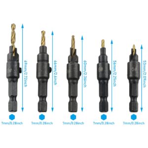 WHYHKJ Countersink Drill Bits, Drill Bits, Wood Countersink Drill Bit Set Hex Shank Quick Change Counter Sinker Pre Hole Drill Bit Set Screw Counterbore Bit Pilot Bit Set for Woodworking and Carpentry