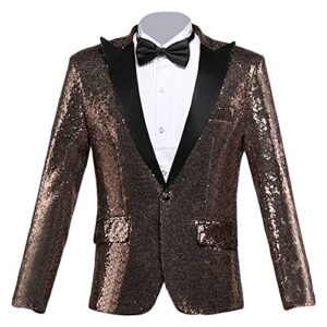 men's shiny sequins suit blazer one button sequin festival party tuxedo slim fit banquet prom wedding sport coat (brown,medium)