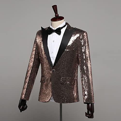 Men's Shiny Sequins Suit Blazer One Button Sequin Festival Party Tuxedo Slim Fit Banquet Prom Wedding Sport Coat (Brown,Medium)
