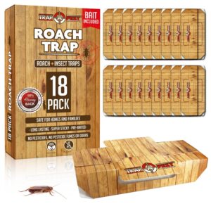 roach traps indoor sticky (18 pack) - glue traps for roaches bug traps with roach bait traps - long lasting non-toxic children and pet friendly - trap a pest
