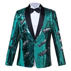 men's shiny sequins suit jacket sequin wedding nightclub tuxedo sport coat slim one button festival party blazer (green,x-large)
