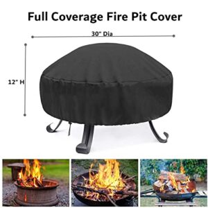 Fire Pit Cover Round 30" D x 12" H, Waterproof Outdoor Patio Fire Pit Table Cover, Full Coverage Firepit Cover - Dustproof Anti UV and Tear Resistant (Round)