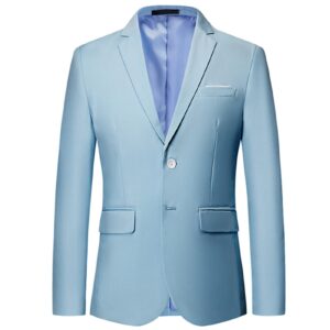 mens solid slim fit blazer jacket two button notched lapel business suit classic business daily party sport coat (light blue,large)