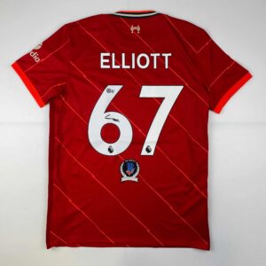 autographed/signed harvey elliott liverpool red soccer jersey beckett bas coa